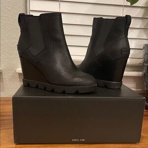 Sorel Black Joan Uptown Chelsea Wedge Ankle Boots